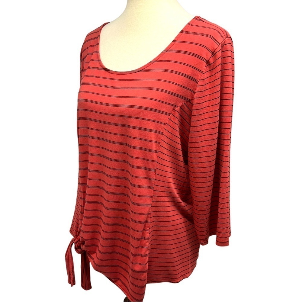 Habitat Terra Cotta Striped Stretchy Knit Tie Front Top - Picture 7 of 9
